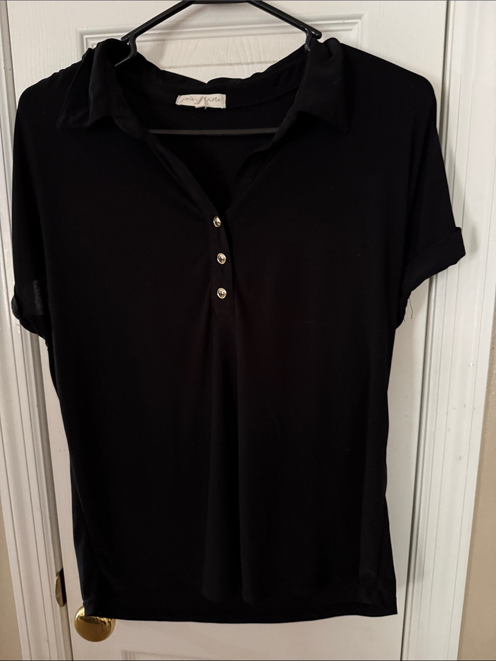 Women's Black Collared Button Polo Blouse